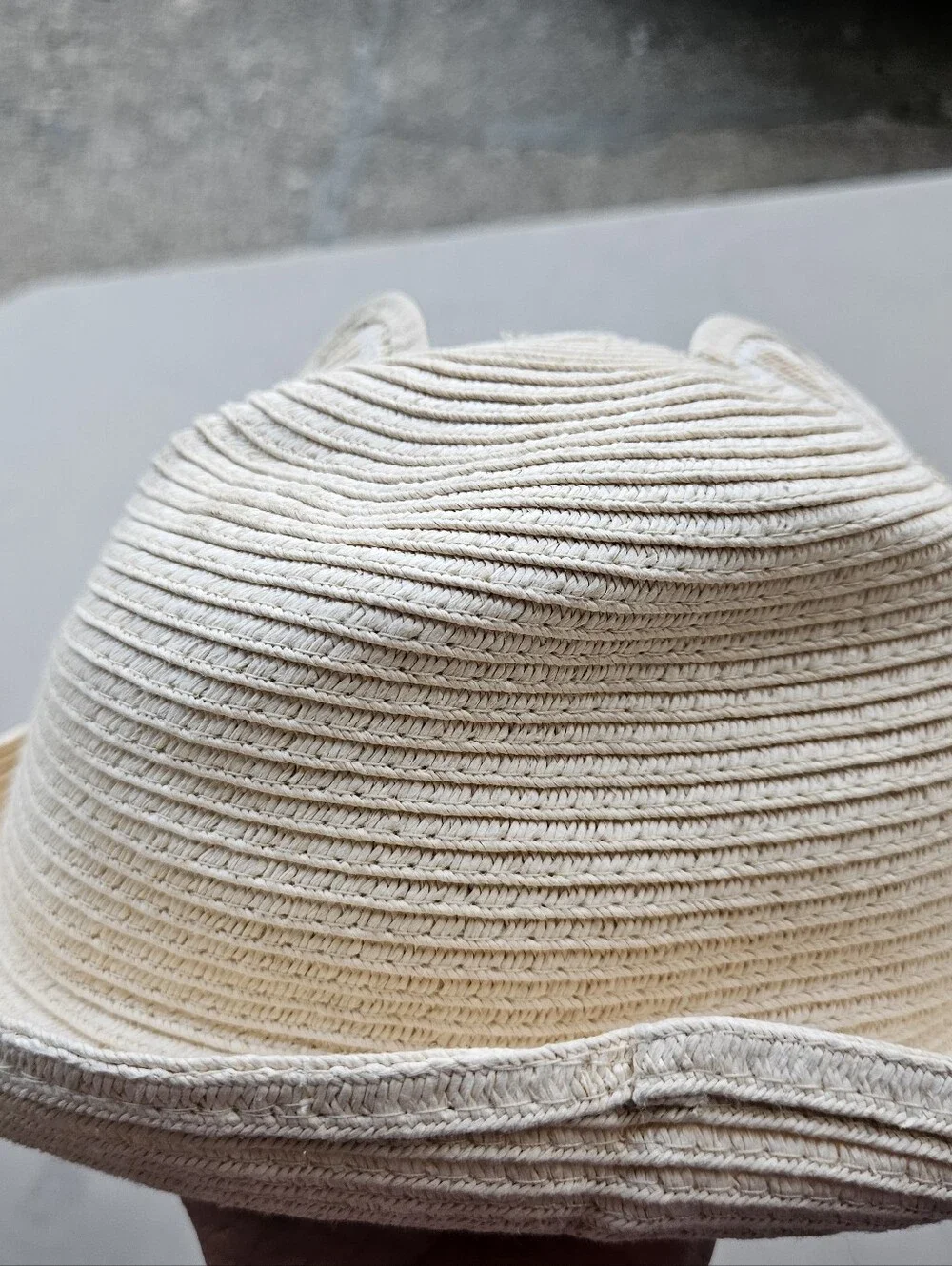 Cute Cat Face Straw Bucket Hat with Embroidered Flower